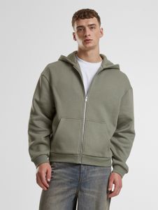 Comoda felpa con cappuccio da uomo URBAN CLASSICS con coulisse e cerniera, 330 g/m² di cotone, verde.
