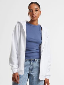 Comfortable Urban Classics women's hoodie with zipper, ribbed cuffs, 330 g/m² cotton, white