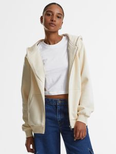 Sudadera con capucha Soft Urban Classics para mujer con cremallera, puños acanalados, algodón de 330 g/m², color crudo-blanco.
