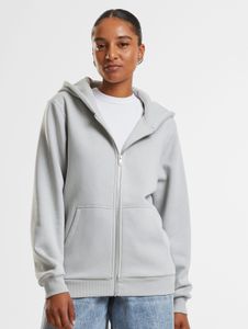 moderner Urban Classics Damen Hoodie Reißverschluss Rippbündchen 330 g/m² mit Baumwolle Grau