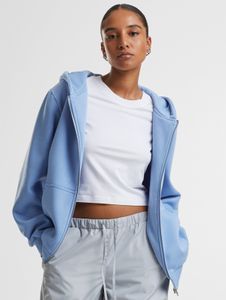 Sudadera con capucha informal para mujer URBAN CLASSICS con cremallera, puños acanalados, algodón de 330 g/m², azul
