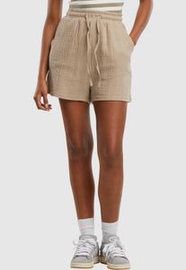 Pantalones cortos cómodos para mujer de Urban Classics con cordón ajustable y bolsillos, de algodón, color beige.