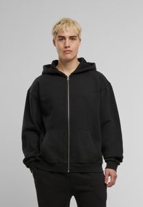 Comfortable Urban Classics men's hoodie with zipper, ribbed cuffs, 330 g/m² cotton, black