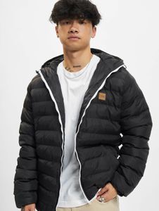 Stylish URBAN CLASSICS men's jacket with zippers, pockets, 65 g/m², black/white