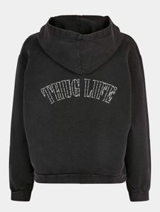 Sudadera cómoda con capucha Thug Life para mujer, 300 g/m², algodón, negra.