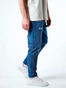Jeans casual da uomo 2Y Premium, vestibilità dritta, in cotone blu