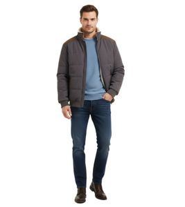 Sustainable quilted blouson with faux leather details for men, winter jacket 921855, slate gray/brown