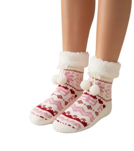 Cozy Women's Slippers, Warm Winter Socks, Kids' Non-Slip Socks with Sole 976015 White/Pink/Red