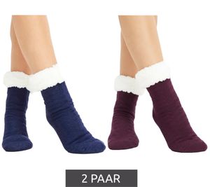 2 Pairs of Warm Children's House Socks, Warm Winter Socks, Non-Slip Socks with Teddy Lining 921382 Blue/Purple