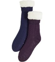 2 Pairs of Warm Children's House Socks, Warm Winter Socks, Non-Slip Socks with Teddy Lining 921382 Blue/Purple