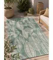 Modern Outdoor Rug with Leaf Pattern Design, Garden Rug, Decorative Rug, Approx. 90 x 150 cm, Green/White