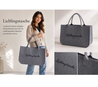 Favorite Bag Felt Bag for Women – Stylish Shopper Tote Bag made of Felt with Embroidery, Grey, 50x35x25 cm