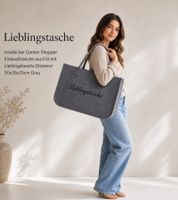 Favorite Bag Felt Bag for Women – Stylish Shopper Tote Bag made of Felt with Embroidery, Grey, 50x35x25 cm