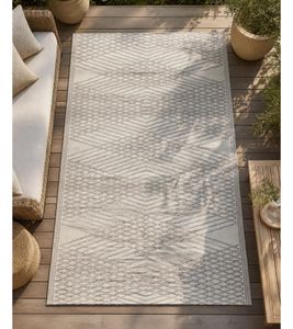 Modern Outdoor Rug in a Diamond Design with Herringbone Pattern, Garden Rug, Decorative Rug, Approx. 90 x 150 cm, White/Gray