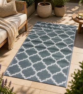Modern Outdoor Rug in a Grid Pattern, Garden Rug, Decorative Rug, Approx. 90 x 150 cm, Blue/White