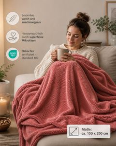 Oeko-Tex Standard 100 Certified Microfiber Blanket, Approx. 150x200cm, Red