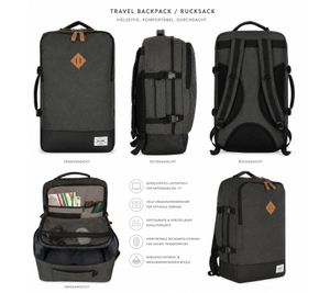Worldpack Bestway Cabin Pro Daypack 54 cm Carry-on Backpack with 15" Laptop Compartment 50L 8837833 Dark Gray/Black