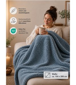 Oeko-Tex Standard 100 Certified Microfiber Blanket, Approx. 150x200cm, Blue