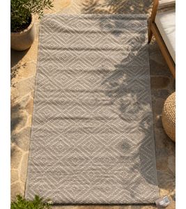 Moderner Outdoor-Teppich im geometrischem Rautenmuster Garten-Teppich Dekoteppich ca.90 x 150cm Grau/Weiß