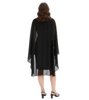 Figure-hugging women's mini dress in flowing chiffon with decorative brooch, evening dress 960272, black