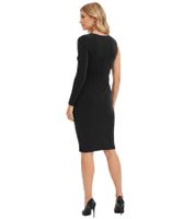 Stylish Women's One-Shoulder Mini Dress with Ruching, Long-Sleeve Glitter Dress 949394 Black