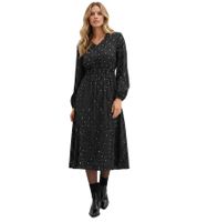 Classic Women's Maxi Dress with V-Neck, Long Sleeve Polka Dot Print, 943659 Black