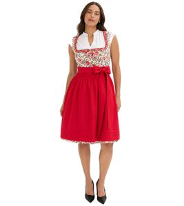 Two-piece women's dirndl consisting of a bodice and skirt, Oktoberfest outfit with trim and apron, traditional dress 970196 Red/White