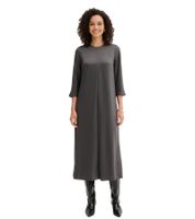 Elegant Women's Midi Dress in Shiny Satin with Decorative Seam, 3/4 Sleeve, Gray 921267