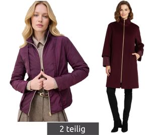 Ensemble manteau élégant 2 pièces pour femme : manteau en laine et doudoune 2 en 1 avec fibres recyclées, coloris bordeaux 906403
