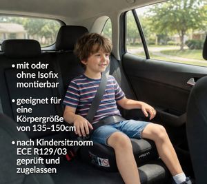 Osann Boost Isofix Child Booster Seat, Certified Child Car Seat with Washable Cover, 135-150cm, Black