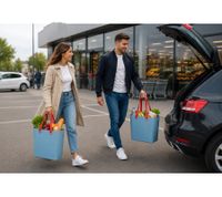 Nachhaltige Rotho Multibag ALBULA 25L Ocean-Bound Plastic Tragetasche Einkaufskorb 7670987 Himmelblau/Orange