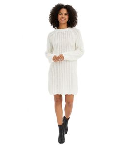 Robe courte blanche en maille douce à manches évasées, nœud en satin et sequins - Réf. 926762