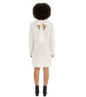 Abito in maglia da donna con maniche a campana, fiocco in raso e paillettes - Mini abito 926762 Bianco