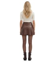 Minigonna casual da donna in similpelle con pieghe a scatola 956781 Marrone