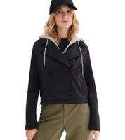 Elegante giacca da donna per la mezza stagione con cappuccio removibile 969863 Nero/Grigio