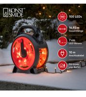 Konstsmide Weihnachtsbeleuchtung für den Außenbereich Lichterkette auf Kabeltrommel 7 Meter 100 LEDs Bernsteinfarben IP44 wasserdicht Schwarz/Rot
