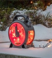 Konstsmide Weihnachtsbeleuchtung für den Außenbereich Lichterkette auf Kabeltrommel 7 Meter 100 LEDs Bernsteinfarben IP44 wasserdicht Schwarz/Rot