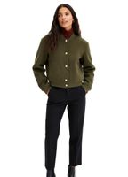 Giacca blouson da donna effetto lana, facile da lavare, con bottoni decorativi, taglie forti, 973668 Verde
