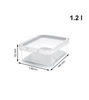Rotho CAUMA Kühlschrankorganizer 1,2 Liter Stapelbare Frischebox mit Deckel 7624952 Transparent/Weiß