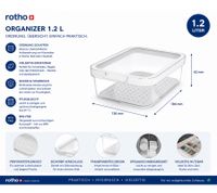 Rotho CAUMA Kühlschrankorganizer 1,2 Liter Stapelbare Frischebox mit Deckel 7624952 Transparent/Weiß