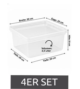 Set of 4 Plast Team Storage Boxes – 3.5 Liters Each – Stackable Storage Bins with Lids (8042228) – Transparent/White