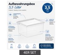 4er Set plast team Aufbewahrungsbox 3,5 Liter Stapelbare Vorratsboxen mit Deckel 8042228 Transparent/Weiß