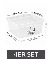 Set of 4 Plast Team Storage Boxes – 3.5 Liters Each – Stackable Storage Bins with Lids (8042228) – Transparent/White