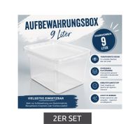 2er Set plast team Aufbewahrungsbox 9 Liter Stapelbare Vorratsboxen mit Deckel 8031230 Transparent/Weiß