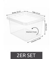 Set of 2 plast team Storage Boxes – 9-Liter Capacity Each – Stackable Storage Bins with Lids (8031230) – Transparent/White
