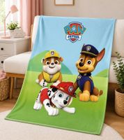 Nickelodeon PAW PATROL Kids' Blanket – Soft Throw with Logo, Lettering, and Characters – 130x160 cm – Blue