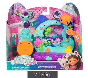 7-Piece GABBY'S DOLLHOUSE Toy Set: MerCat's Aquarium for the Dollhouse – Pink/Turquoise/Multicolor