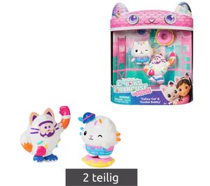2-teiliges GABBY`S DOLLHOUSE Spielzeug-Set Cakey Cat und Cookie Bobby Figuren mit Accessoires Pink/Türkis/Bunt