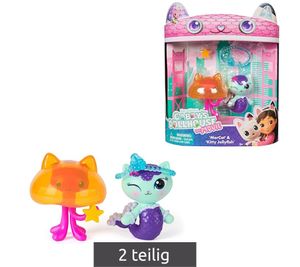 2-teiliges GABBY`S DOLLHOUSE Spielzeug-Set MerCat und Kitty Jellyfish Figuren mit Accessoires Pink/Türkis/Bunt