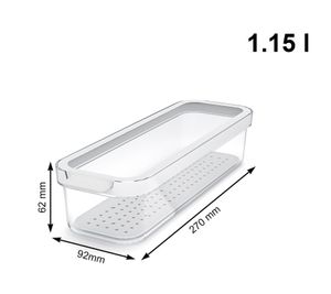 Organizador para nevera Rotho CAUMA 1,15 litros – Caja de conservación apilable con tapa 9117980 – Transparente/Blanco